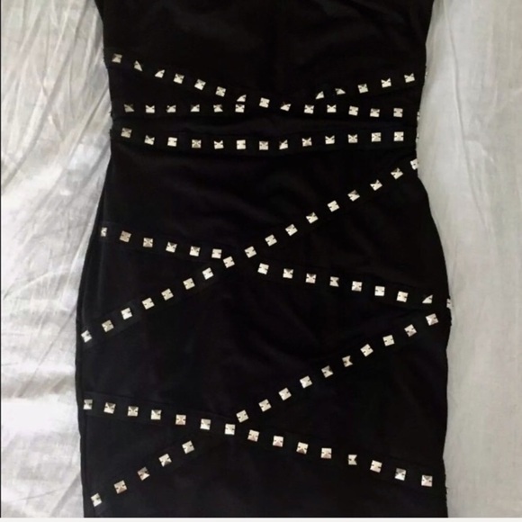 ❌SOLD❌ Forever 21 Black Silver Studded Bodycon Mini Dress - Picture 4 of 8